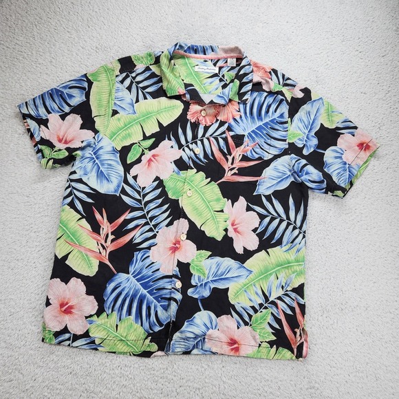 Tommy Bahama Other - Tommy Bahama Silk Shirt Mens Large Tropical Floral Hawaiian Button Up Black